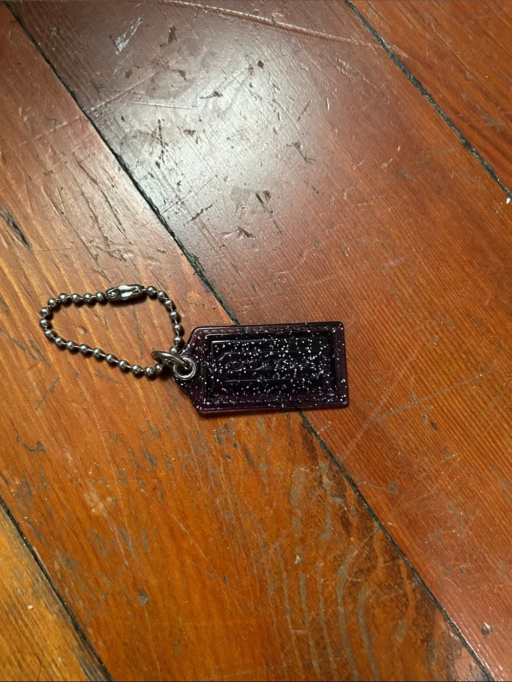 Coach Purple Logo Tag Keychain Charm with Silver Chain